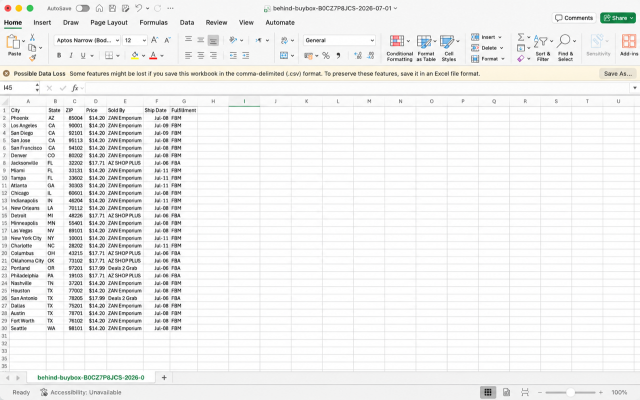 BuyBox — CSV export feature